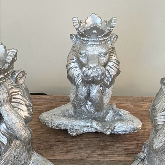 Set of 3 Silver Resin Lions -  Speak no Evil See No Evil Hear No Evil Lions Set - Picture 3 of 9
